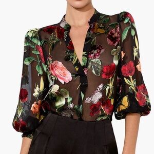 Alice + Olivia Sheila Floral Chiffon Blouse